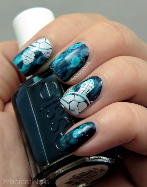 Turtle stamping nail are with Essie and Konad
