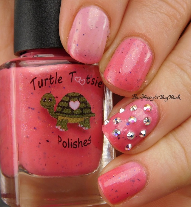 Turtle Tootsie Polishes Pink Velvet with Crystal Parade AB studs transition state | Be Happy And Buy Polish
