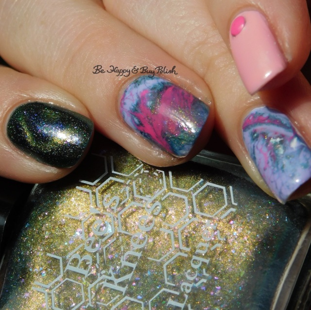 Bee's Knees Lacquer The World magnetic nail polish, OPI Suzi Shops & Island Hops, Sinful Colors Purpunk Transforming Top Coat, B Squared Lacquer Kandi fluid nail art manicure | Be Happy And Buy Polish