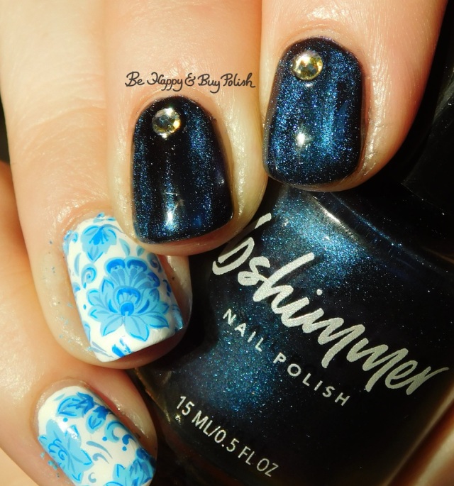 KBShimmer No Comet magnetic nail polish with blue flower nail art | Be Happy And Buy Polish
