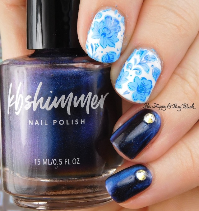KBShimmer No Comet with blue flower nail art | Be Happy And Buy Polish