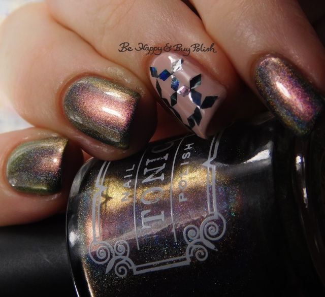 Tonic Polish Divine, LA Colors Color Craze Wanderlust glitter placement nail art close up | Be Happy And Buy Polish